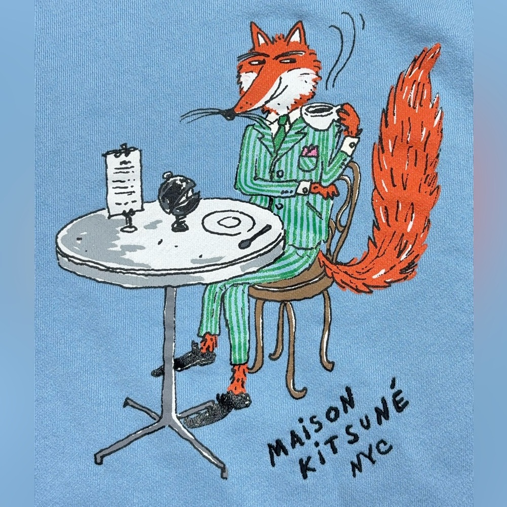 Maison Kitsuné x Olympia Le-Tan Oly Coffee Fox Classic Sweatshirt Blue Size M - Picture 7 of 13
